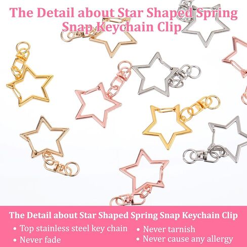 100 Pcs Star Shaped Spring Snap Keychain Clip, Metal Swivel Clasp Snap Hook Key Ring with Chain Hanging Buckle & Open Jump Ring Star Keychain Clasp for Keychains Accessories DIY Craft Making in Saudi Arabia