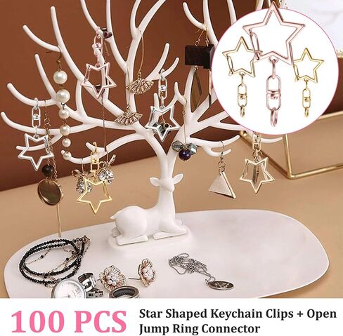 100 Pcs Star Shaped Spring Snap Keychain Clip, Metal Swivel Clasp Snap Hook Key Ring with Chain Hanging Buckle & Open Jump Ring Star Keychain Clasp for Keychains Accessories DIY Craft Making in Saudi Arabia