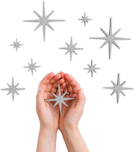 Pack of 6 Wooden Glow in Dark Stars with Glitter Effect - Wall decor with Glowing (fluorescent) folio (Small sizes mix: 1"-1.8") in Saudi Arabia