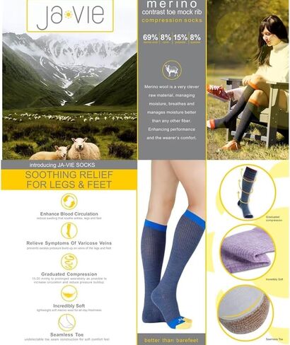 JA VIE Javie Merino Wool Jumbo Dots Compression Socks مع أخمص القدمين السلس ، جوارب عالية للنساء والرجال (15-20 مم) in Saudi Arabia