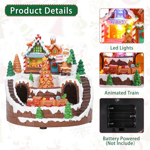 ديكورات منزل قرية عيد الميلاد من Dream GARDEN، تزلج متحرك على الجبال مع مصابيح LED مباني موسيقية قابلة للتجميع تعمل بالبطارية لعرض طاولة المنزل والعطلات in Saudi Arabia