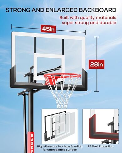In Ground Basketball Hoops Outdoor 7-10ft Adjustable with Crank, Outdoor Inground Basketball Goal System with 48 Inch Shatterproof Backboard in Kuwait