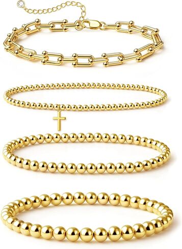 أساور Imbos الذهبية للنساء 14K مطلي بالذهب مقاطع سوار سوار ستراند Bead Ball Ball Stack مجموعة مجموعة مجوهرات سلسلة مكتنزة عصرية للتعديل للهدايا للسيدات الهدايا in Saudi Arabia