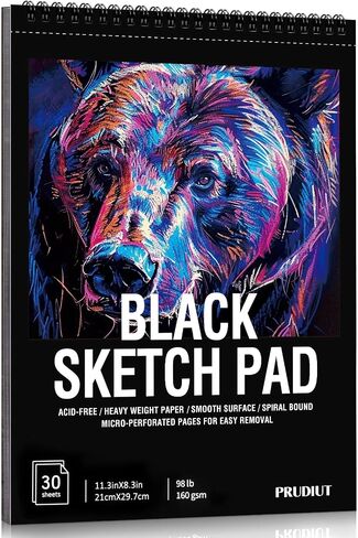 30 Sheets Black Paper Sketchbook, 98lb/160gsm Heavyweight Black Sketch Pad 9×12in, Acid-Free Drawing Paper, Spiral Bound Sketch Book for Kids, Teens, Artist in Kuwait