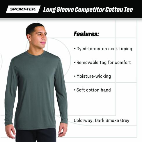 Sport-Tek للجنسين Posicharge Long Sleeve Contitor Cotton Touch Tee | تي شيرت تجريب التنفس للرجال والنساء in Saudi Arabia
