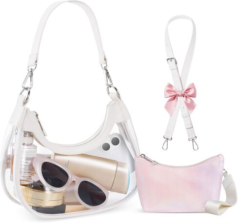 Small Clear Bag for Stadium Events, Clear Crescent Bag for Stadium Approved with Wristlet Wallet, for Concerts Sports Events in Kuwait
