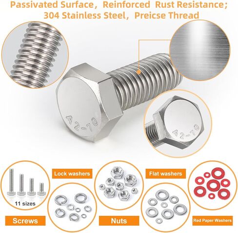 240PCS Nuts and Bolts, 1/4-20 Bolts and Nuts kit（with Lock&Flat washers・Wrenches） Hex Screws, Stainless Steel Bolts, and an Assorted Nuts and Bolts Assortment kit in Saudi Arabia