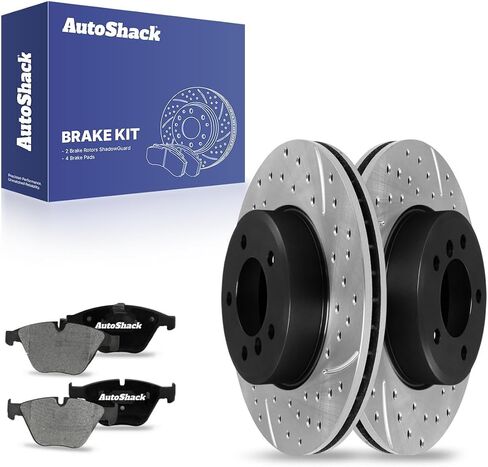 Autoshack Front Brake Kit استبدال لـ BMW 535XI 530i 525i 528xi 528i Xdrive محفور ومزود بالزنك دوارات الفرامل المغطاة بالزنك المملوءة بالزنك وسادات سيراميك 12.75 "323.8 مم BRKPKG003763 in Kuwait
