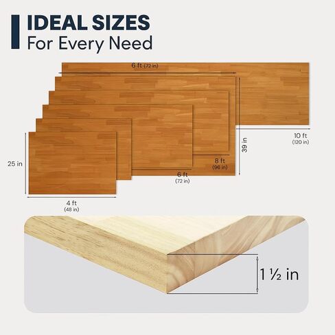 BingLTD- 10 ft x 25 in x 1.5 in Acacia with Oil Solid Wood Butcher Block Countertop with Square Edge in Kuwait