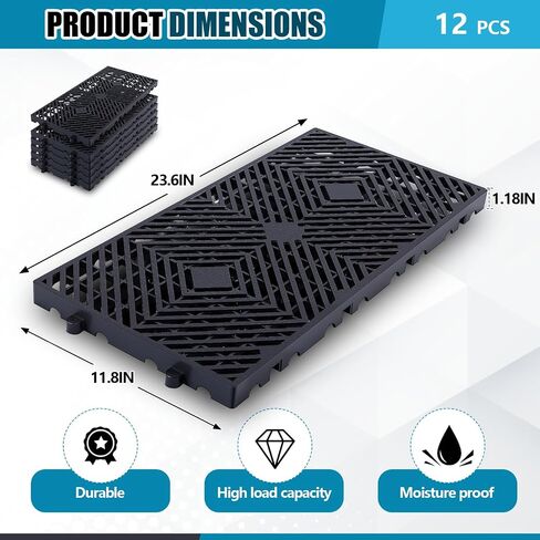 6 Pcs Plastic Pallets 23.6" x 11.8" x 1.18" Lightweight Moisture-Proof Waterproof Floor Pallet Breathable Grid Ventilation Storage Pad for Garages, Kitchen, Basement, Attic in Saudi Arabia