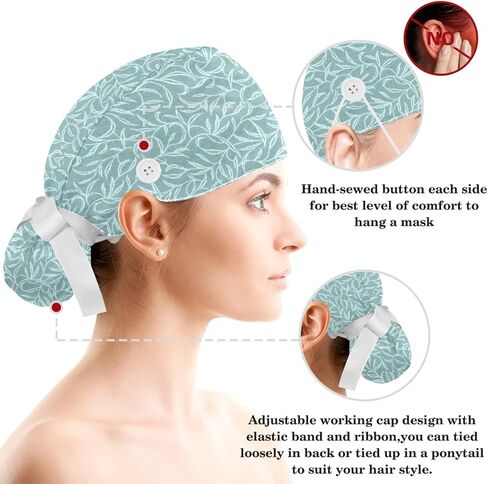 Bouffant Scrub Caps Women with Bow,American Flag 4th of July Surgical Caps with Button,Adjustable Working Cap with Ponytail Pouch in Saudi Arabia