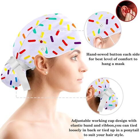Bouffant Scrub Caps Women with Bow,American Flag 4th of July Surgical Caps with Button,Adjustable Working Cap with Ponytail Pouch in Saudi Arabia