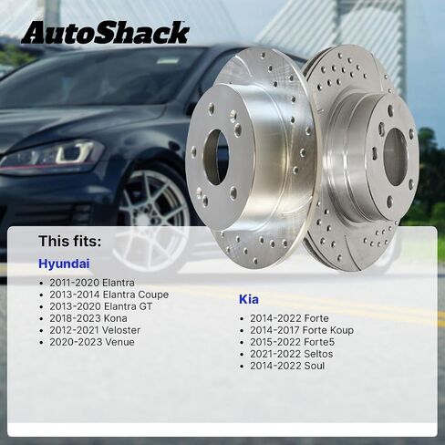 Autoshack Black Hat محفورة ودوارات فرامل متداولة في فرامل فرامل أمامية للبديل عن Kia Soul Seltos Forte5 Forte Hyundai Kona Elantra Coupe Veloster 2013-2020 Elantra GT PR41586LR in Saudi Arabia
