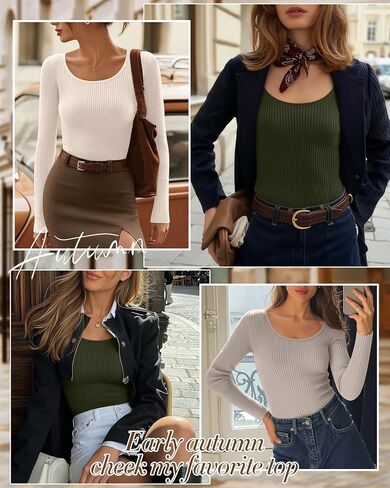 Ficerd 3 Pack Women's Long Sleeve T Cotton Scoop Neck Dibbbed Rebtbed Slim Fit Tops Disual 2025 Fall Trendy Basic Tee in Saudi Arabia
