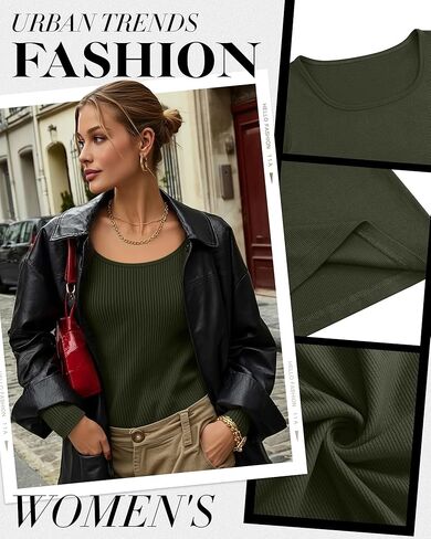 Ficerd 3 Pack Women's Long Sleeve T Cotton Scoop Neck Dibbbed Rebtbed Slim Fit Tops Disual 2025 Fall Trendy Basic Tee in Saudi Arabia