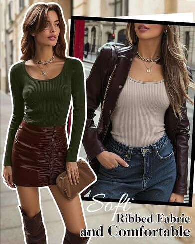 Ficerd 3 Pack Women's Long Sleeve T Cotton Scoop Neck Dibbbed Rebtbed Slim Fit Tops Disual 2025 Fall Trendy Basic Tee in Saudi Arabia
