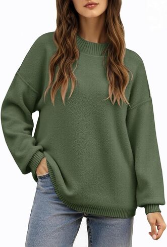 Saodimallsu Womens Crew Neck Sweater Tops Long Sleeve Fuzzy Fall Casual Loose Cozy Knit Pullover Sweaters in Saudi Arabia