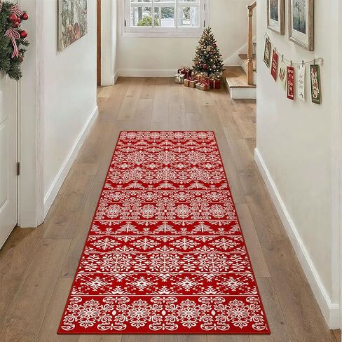 Red Runner Brug 2x8 عيد الميلاد ممر السجاد الثلج الثلجي قابلة للغسل سجاد عيد الميلاد ديكور العطلات in Kuwait