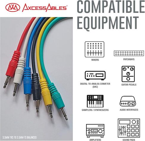 Axcessables 1/8 بوصة (3.5 مم) TS كابلات تصحيح أحادية غير متوازنة | حبال موالفة وحدات | TS كابلات الصوت | Eurorack Synthesizer ، حزمة Aux متعددة الألوان 6 (1.5 قدم) in Kuwait