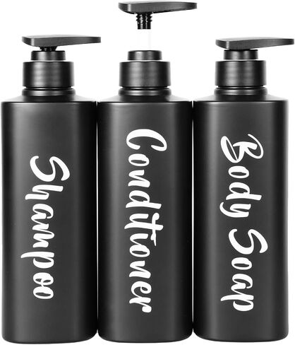 16.9oz Shampoo and Conditioner Dispenser, Refillable Shampoo Bottles with Pump, Empty Plastic Body Wash Dispensers for Bathroom, Printed Soap Bottle for Body and Conditioner (White, Set of 3) in Saudi Arabia