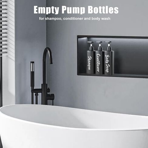 16.9oz Shampoo and Conditioner Dispenser, Refillable Shampoo Bottles with Pump, Empty Plastic Body Wash Dispensers for Bathroom, Printed Soap Bottle for Body and Conditioner (White, Set of 3) in Saudi Arabia