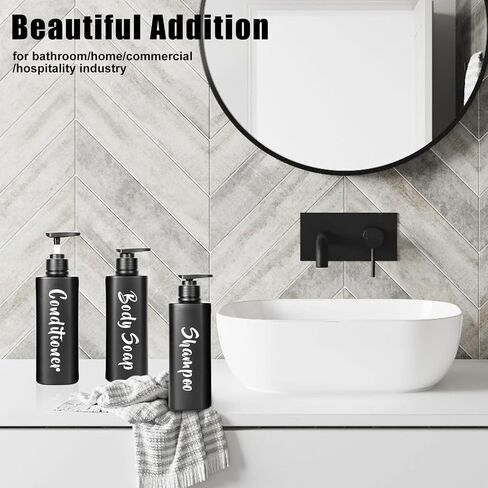 16.9oz Shampoo and Conditioner Dispenser, Refillable Shampoo Bottles with Pump, Empty Plastic Body Wash Dispensers for Bathroom, Printed Soap Bottle for Body and Conditioner (White, Set of 3) in Saudi Arabia