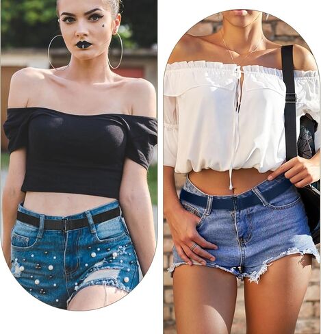 4pcs Invisible No Show Stretch Belts, Elastic Women Flat Buckle Belt, Adjustable Elastic Belts for Women, Flat Buckle Belt for Pants, Dresses, Skirts, and Jeans in Saudi Arabia