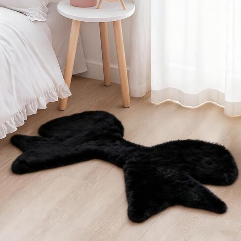 Pink Bow Rug for Bedroom 2 x 3 ft Coquette Bow Soft Faux Sheepskin Fur Area Rug Small Cute Fluffy Bedside Shaggy Carpet for Girls Room Decor Locker Mat Nursery Playing Room Home Floor in Saudi Arabia