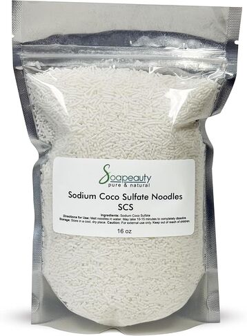 SOAPEAUTY COCONUT OIL SCS NOODLES SURFAANTANT لمنتجات العناية بالبشرة - معكرونة كبريتات الكوكو الصوديوم لمجموعة مكيف الشامبو ، وصنع الصابون ، وغسول الجسم - 16 أوقية in Kuwait