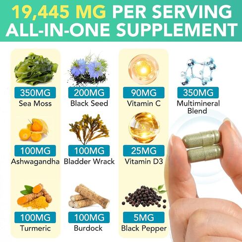 Sea Moss Gummies, Sea Moss 3000mg, Bladderwrack 2000mg, Ashwagandha 800mg, Burdock Root 400mg, Energy, Immune Support, 60 Vegan Gummies in Saudi Arabia