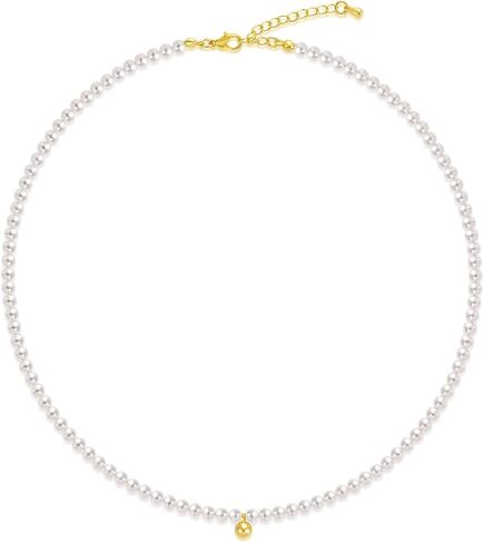 Dainty Pearl Choker Necklace with Gold Ball Pendant, Adjustable Chain Length, White in Saudi Arabia