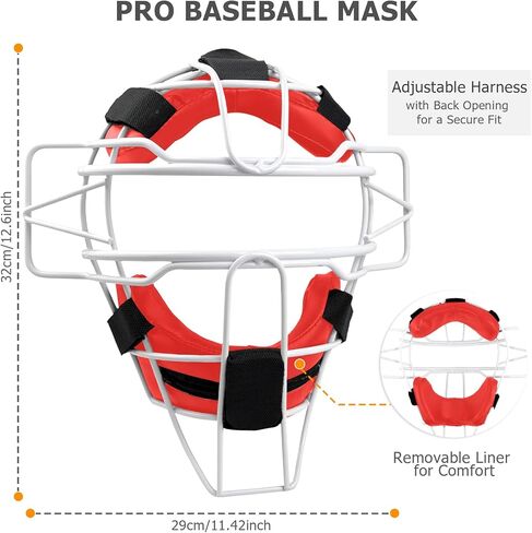 Baseball Catchers Mask, Umpire Mask, Traditional & Lightweight, Protect Ears & Throat, Full-Face Protection with Wide Field Vision, Baseball & Softball, Maximum Protection in Kuwait