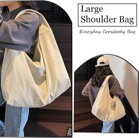 حقيبة يد مترهلة من النايلون الصلب مطوي حقائب كبيرة للنساء حقيبة كتف هلالية متعددة الجيوب in Kuwait