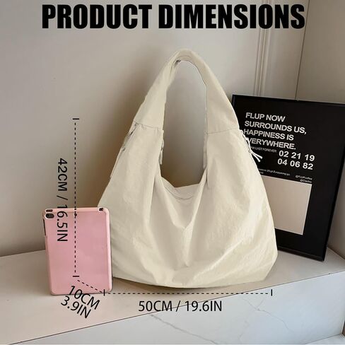 حقيبة يد مترهلة من النايلون الصلب مطوي حقائب كبيرة للنساء حقيبة كتف هلالية متعددة الجيوب in Kuwait