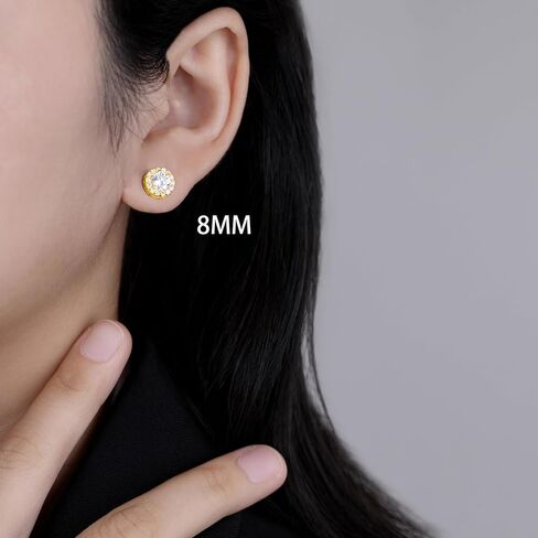 Sluynz Sterling Silver Round Halo Cz Stud أقراط للنساء الفتيات في سن المراهقة محاكاة أقراط الماس 7mm/8mm/9mm in Saudi Arabia