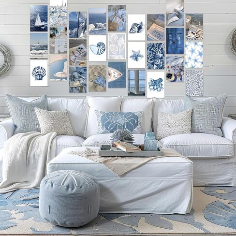 50Pcs Coastal Wall Collage Kit Pink Blue Coastal Beach Seashell Art Print Preppy Room Decor Aesthetic Pictures for Bedroom Wall Dorm Home Decor, 4 x 6 Inch in Saudi Arabia