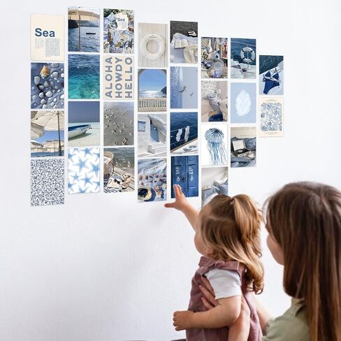 50Pcs Coastal Wall Collage Kit Pink Blue Coastal Beach Seashell Art Print Preppy Room Decor Aesthetic Pictures for Bedroom Wall Dorm Home Decor, 4 x 6 Inch in Saudi Arabia