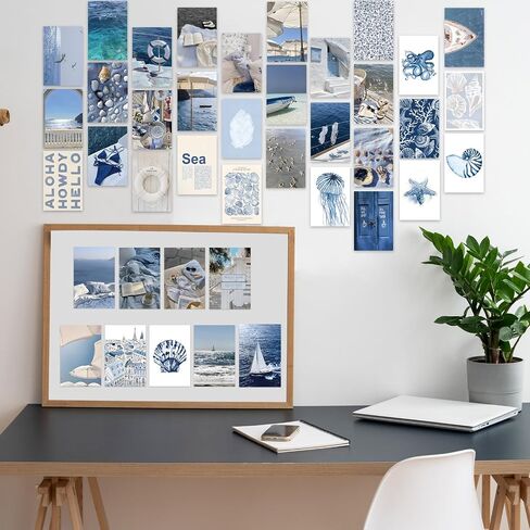 50Pcs Coastal Wall Collage Kit Pink Blue Coastal Beach Seashell Art Print Preppy Room Decor Aesthetic Pictures for Bedroom Wall Dorm Home Decor, 4 x 6 Inch in Saudi Arabia