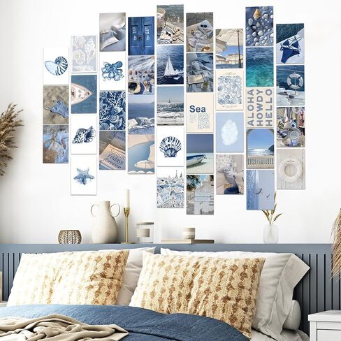 50Pcs Coastal Wall Collage Kit Pink Blue Coastal Beach Seashell Art Print Preppy Room Decor Aesthetic Pictures for Bedroom Wall Dorm Home Decor, 4 x 6 Inch in Saudi Arabia