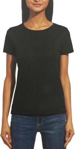 DKNY النسائية القصيرة الأكمام طاقم الرقبة تي شى (كبير ، أبيض) in Kuwait