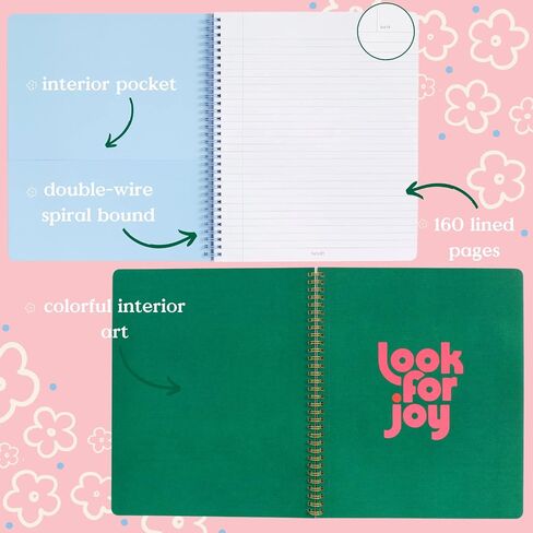 ban.do Floral Large Spiral Notebook, 11" x 9" with Pockets and 160 College Ruled Pages, Making It Up As I Go in Saudi Arabia