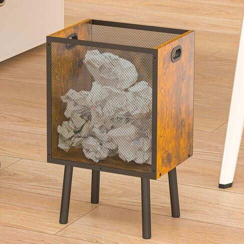 4.5 Gallon Office Trash Can for Near Desk, Wood Bedroom Trashcan Rectangular Wastebasket with Mesh - Handles - Leg, Small Garbage Can Trash Bin for Office Bedroom Living Room Bathroom Dorm in Kuwait