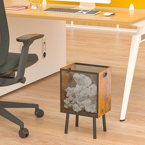 4.5 Gallon Office Trash Can for Near Desk, Wood Bedroom Trashcan Rectangular Wastebasket with Mesh - Handles - Leg, Small Garbage Can Trash Bin for Office Bedroom Living Room Bathroom Dorm in Kuwait