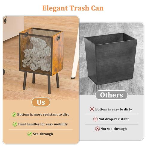 4.5 Gallon Office Trash Can for Near Desk, Wood Bedroom Trashcan Rectangular Wastebasket with Mesh - Handles - Leg, Small Garbage Can Trash Bin for Office Bedroom Living Room Bathroom Dorm in Kuwait
