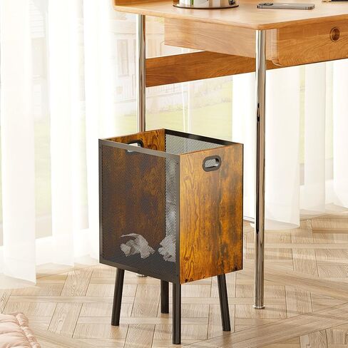 4.5 Gallon Office Trash Can for Near Desk, Wood Bedroom Trashcan Rectangular Wastebasket with Mesh - Handles - Leg, Small Garbage Can Trash Bin for Office Bedroom Living Room Bathroom Dorm in Kuwait