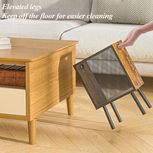 4.5 Gallon Office Trash Can for Near Desk, Wood Bedroom Trashcan Rectangular Wastebasket with Mesh - Handles - Leg, Small Garbage Can Trash Bin for Office Bedroom Living Room Bathroom Dorm in Kuwait