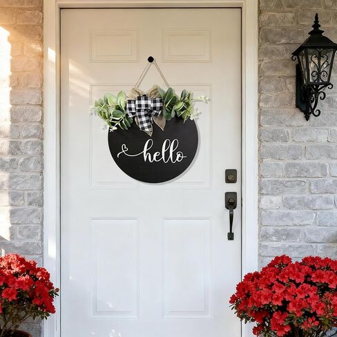 Welcome sign for front door Wooden door wreath Decoration Outdoor hanging signs for home Farmhouse Porch All Seasons 12 Inch(HELLO) in Saudi Arabia