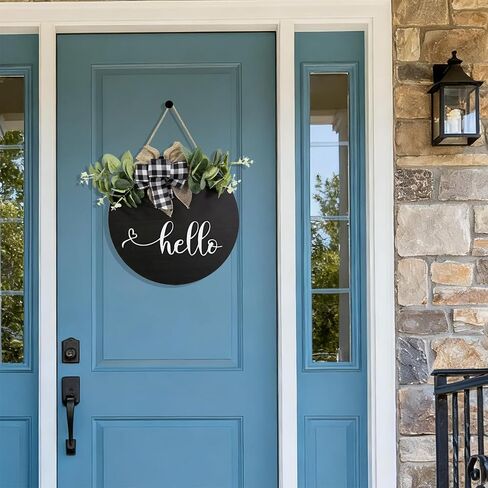 Welcome sign for front door Wooden door wreath Decoration Outdoor hanging signs for home Farmhouse Porch All Seasons 12 Inch(HELLO) in Saudi Arabia