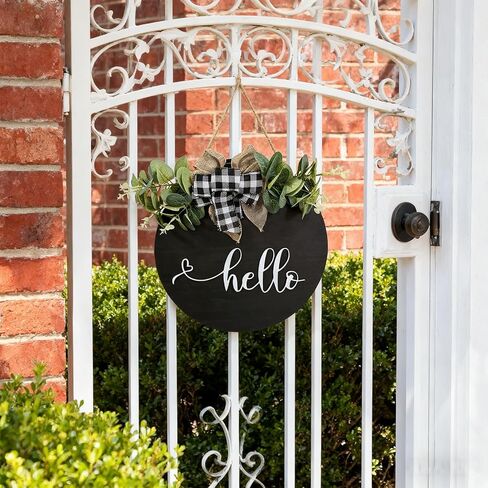 Welcome sign for front door Wooden door wreath Decoration Outdoor hanging signs for home Farmhouse Porch All Seasons 12 Inch(HELLO) in Saudi Arabia