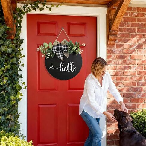 Welcome sign for front door Wooden door wreath Decoration Outdoor hanging signs for home Farmhouse Porch All Seasons 12 Inch(HELLO) in Saudi Arabia